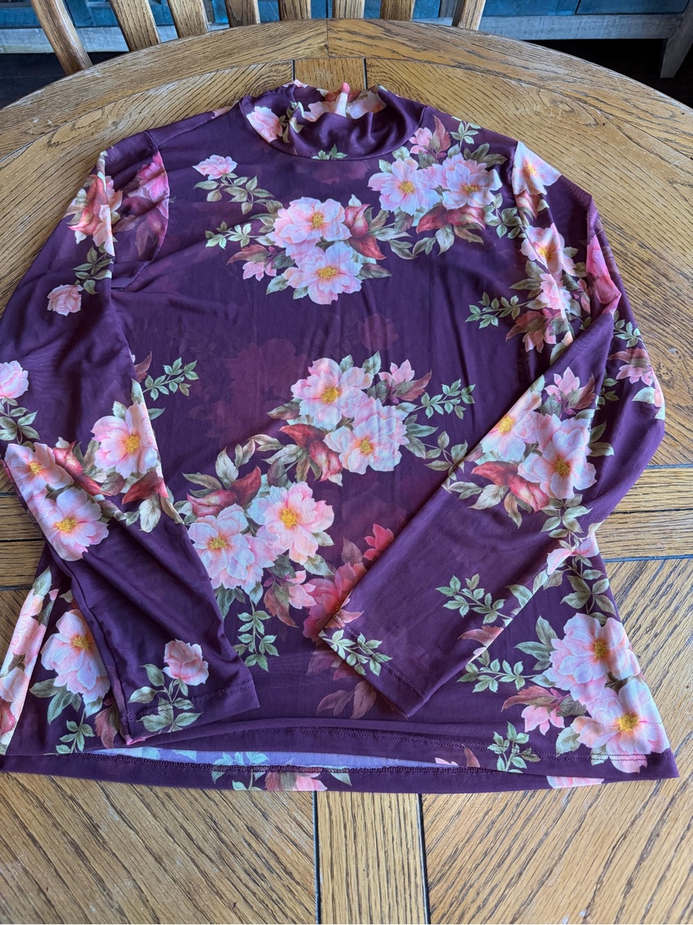Johnny Was Plum Floral Mock Neck Long-Sleeve Top - Pink & Green Blooms